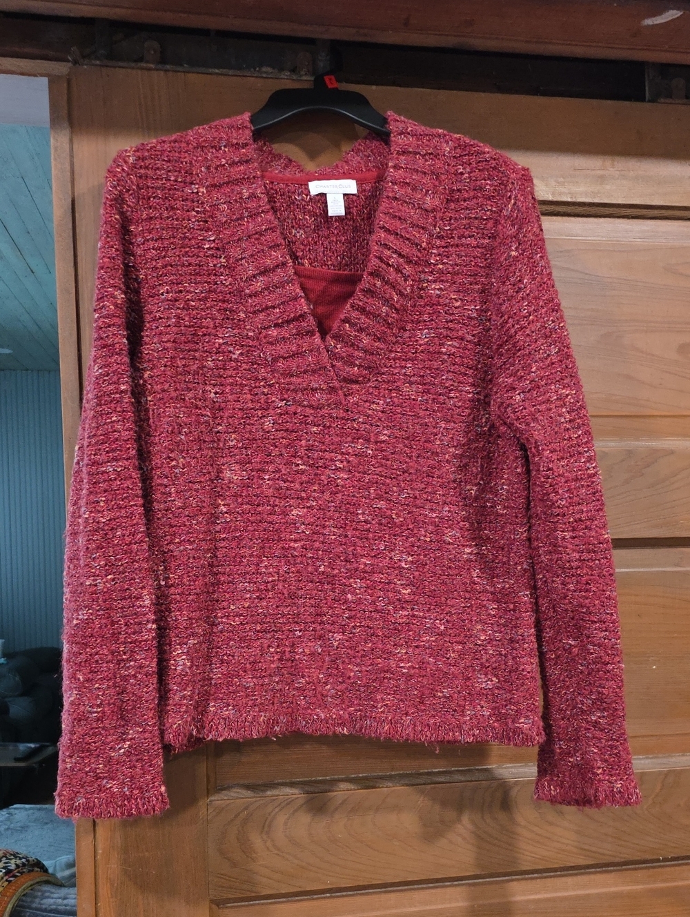 Charter Club Red Bouclé V-Neck Sweater